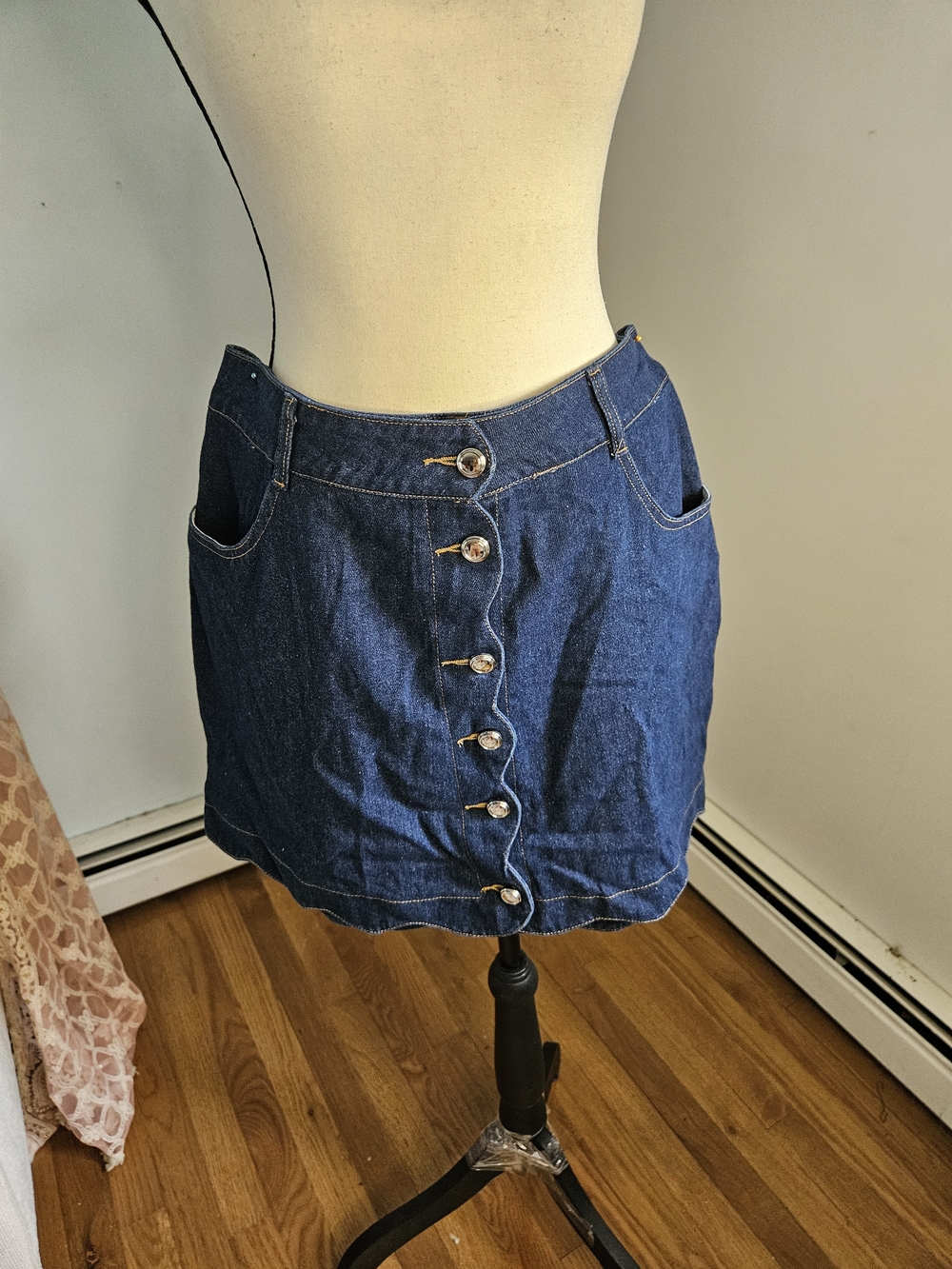 Cupshe Dark Blue Denim Button-Front Mini Skirt#153